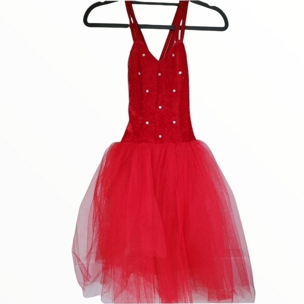 Curtain Call Costumes sz CSM Red velvet Rhinestone Valentines Christmas